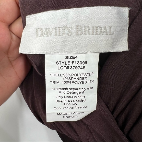 David’s Bridal bridesmaid dress full length V-neck style number F13095 size 4 - Picture 9 of 9
